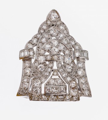 Image 18 kt Gold Diamant-Brosche, WG 750/000, durchbrochen, geometrisch, Diamanten zus. ca. ...