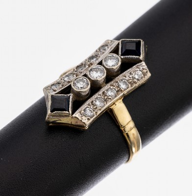 Image 14 kt Gold Brillant-Saphir-Ring, GG/WG 585/000, feine Gestaltung, 13 Brillanten zus. ...