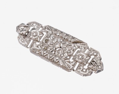 Image 14 kt Gold Art Deco Diamant-Brosche, um 1930, WG 585/000, geometrisch, durchbrochen ...