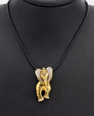 Image 26917548 - 18 kt Gold Brillant-Anhänger "Elefant", GG/WG 750/000, Kopf beweglich, ...
