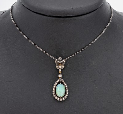 Image 26917552 - Opal-Diamant-Collier, Silber gepr., rs. verg., nach älterem Vorbild, ovaler Opal- ...