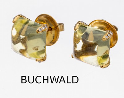 Image 26917554 - Paar 18 kt Gold BUCHWALD Citrin-Brillant -Ohrstecker, GG 750/000, 2 ...