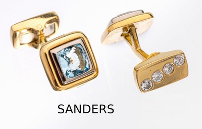 Image 26917559 - Paar 18 kt Gold Brillant-Citrin-Aquamarin- Manschettenknöpfe, GG 750/000, ...