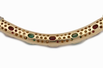 26917560b - 18 kt Gold FOPE Turmalin-Collier, GG/WG 750/000, 5 ovalfacett. Turmaline-Cabochons im ...
