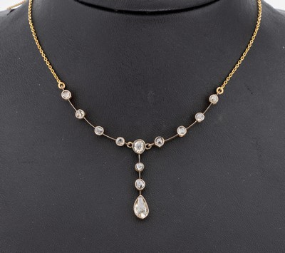 Image 18 kt Gold Diamant-Collier, um 1900, GG 750/000 gepr., Mittelteil schauseitig Silber, ...