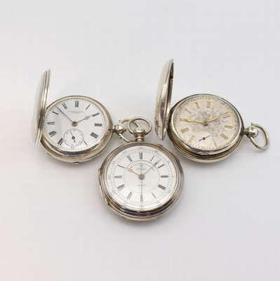 Image Konvolut: 3 schwere englische Taschenuhren in Sterlingsilber, um 1880, verg. Werke m. ...