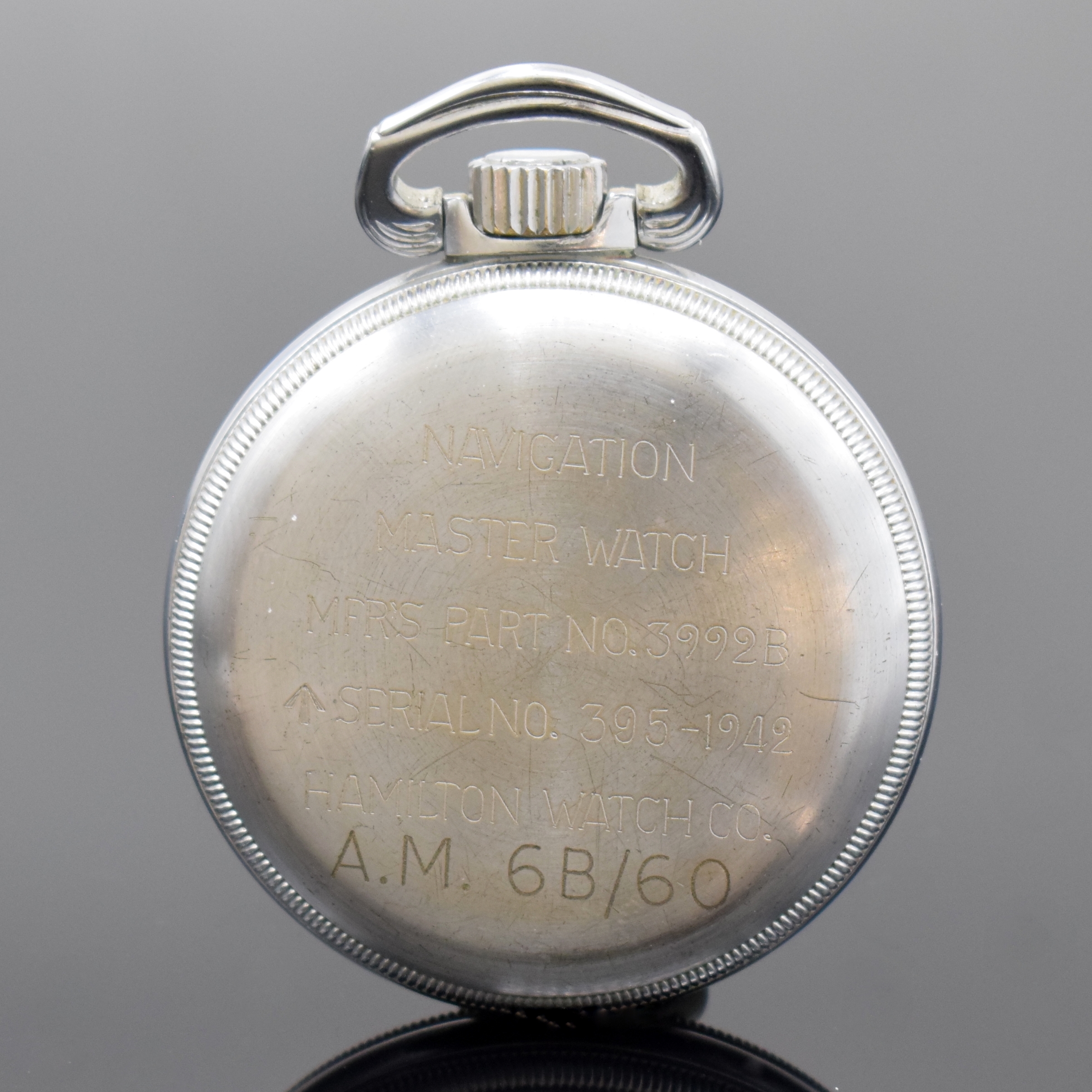 Detail a: HAMILTON Navigation Master Watch Militärtaschenuhr für die Britische Armee, USA für die englischen Truppen um 1942, verchromtes Keystone-Geh., ...