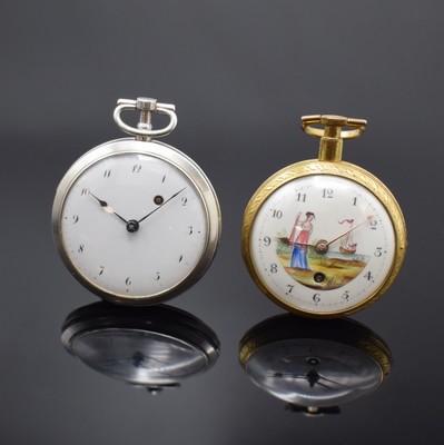 Image 26917626 - 2 Spindeltaschenuhren davon eine mit Emailmalerei, Schweiz/Frankreich um 1820, 1x verg. ...