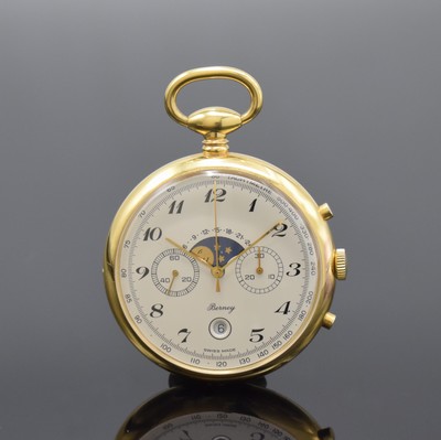 Image BERNEY offene vergoldete Taschenuhr mit Mondphase und Chronograph, Schweiz um 1985, ...