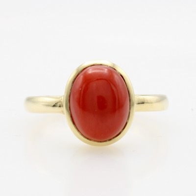 Image Ring mit Koralle, GG 585/000, ovale Koralle ca. 11x9 mm, glatte Fassung, RW ca. 58, ...