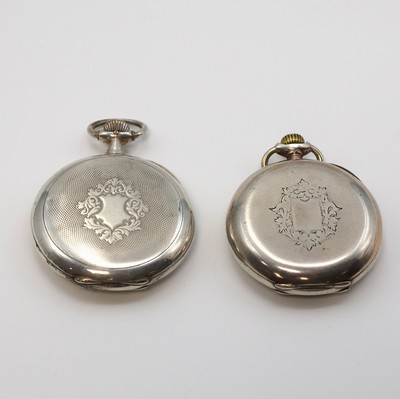 26917640a - IWC 2 offene Silbertaschenuhren mit Kaliber 52, Schweiz um 1902/1904, guill. Gehäuse ...