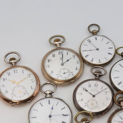 26917653a - Konvolut: 9 offene Taschenuhren, Schweiz um 1860-1920, 8 teils schön grav. Geh. ...