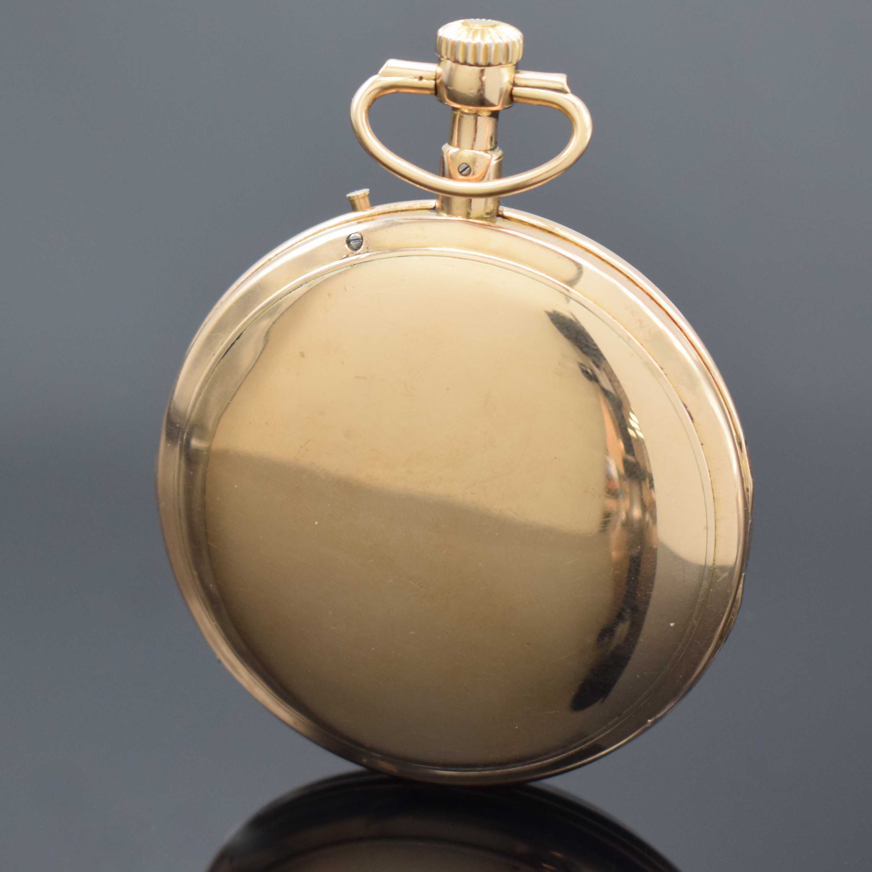 Detail a: Schwere, offene Taschenuhr bezeichnet LARPENT & JÜRGENSEN in RG 750/000, Spindeluhr- Gehäuse mit später eingesetztem Brückenankerw., ...