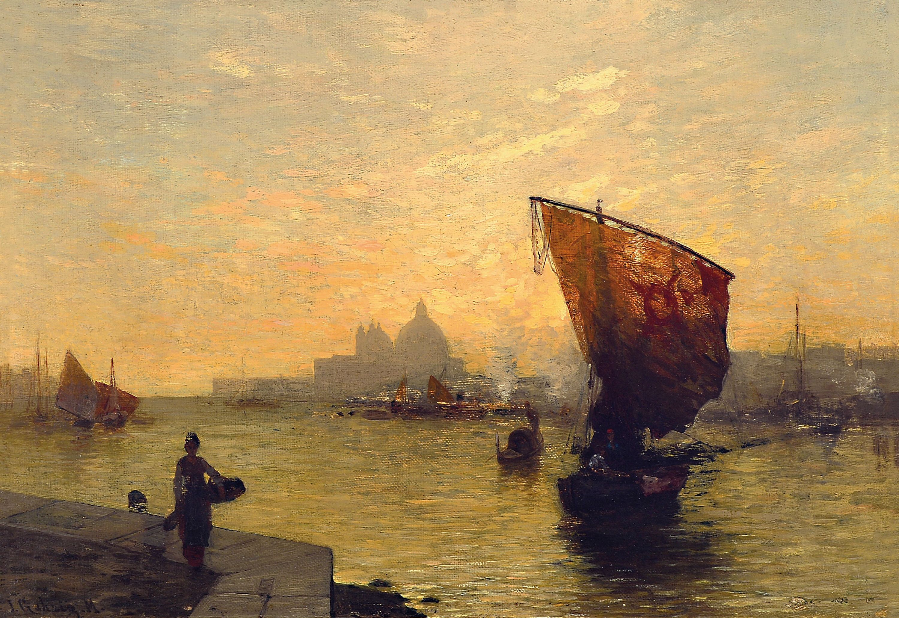 Jacob Gehring, 1846-1922, Ansicht aus Venedig, Öl/LWd, links unten signiert, ca. 26x38cm, R. ca. 40x51cm