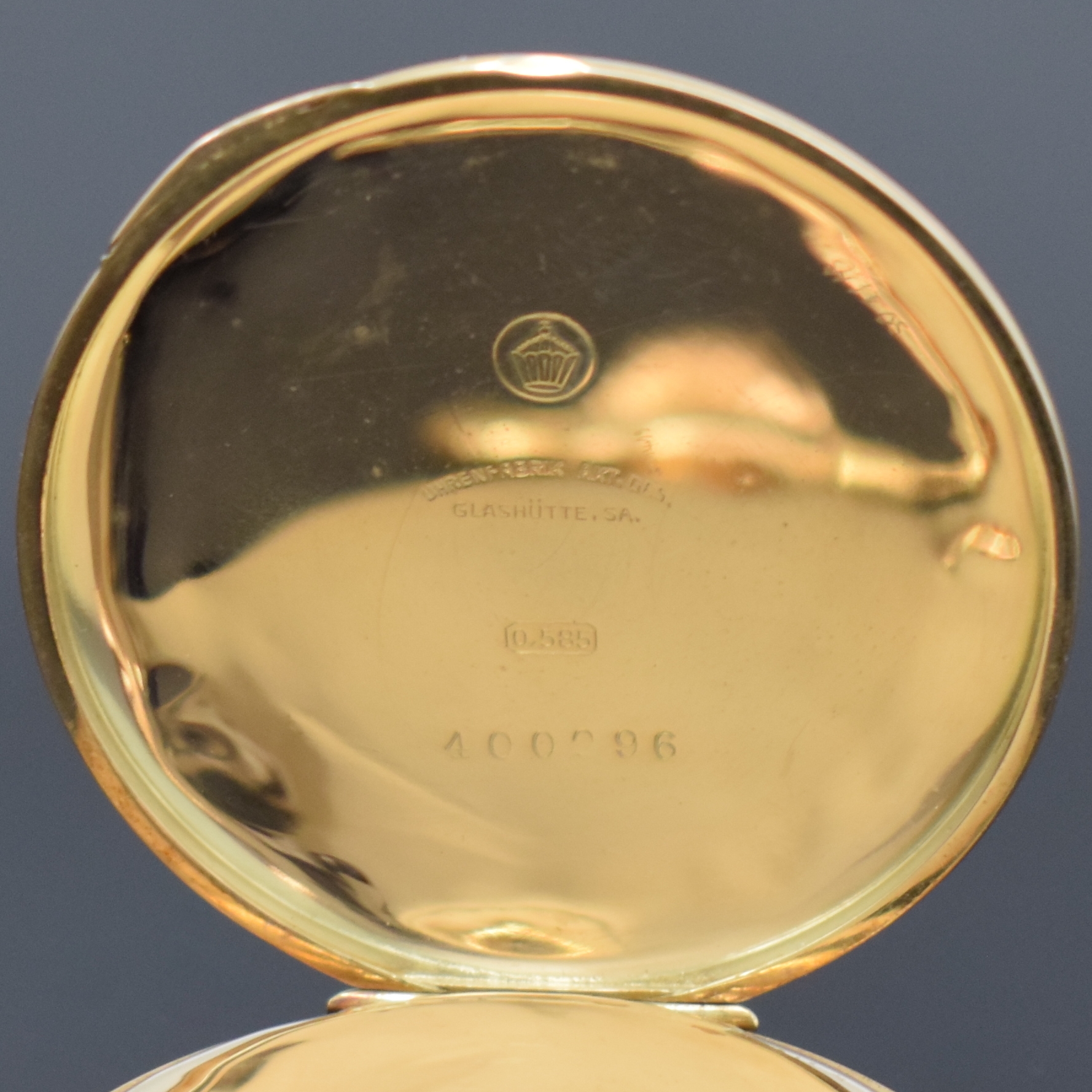 Detail b: DEUTSCHE PRÄZISIONSUHR ORIGINAL GLASHÜTTE offene Frackuhr in GG 585/000, Deutschland um 1925, glattes 2-Deckel Goldgeh. dell., verg. Zifferbl. m. ...
