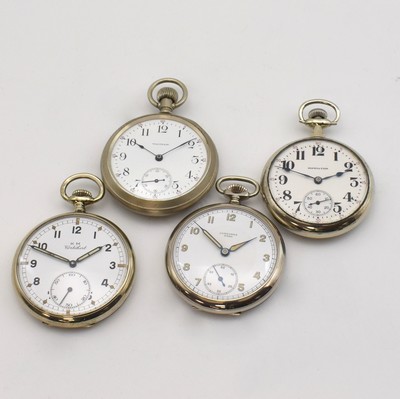 Image Konvolut: 4 offene Nickel-Taschenuhren, Deutschland/Schweiz/USA um 1900 bis 1930, 2 x ...