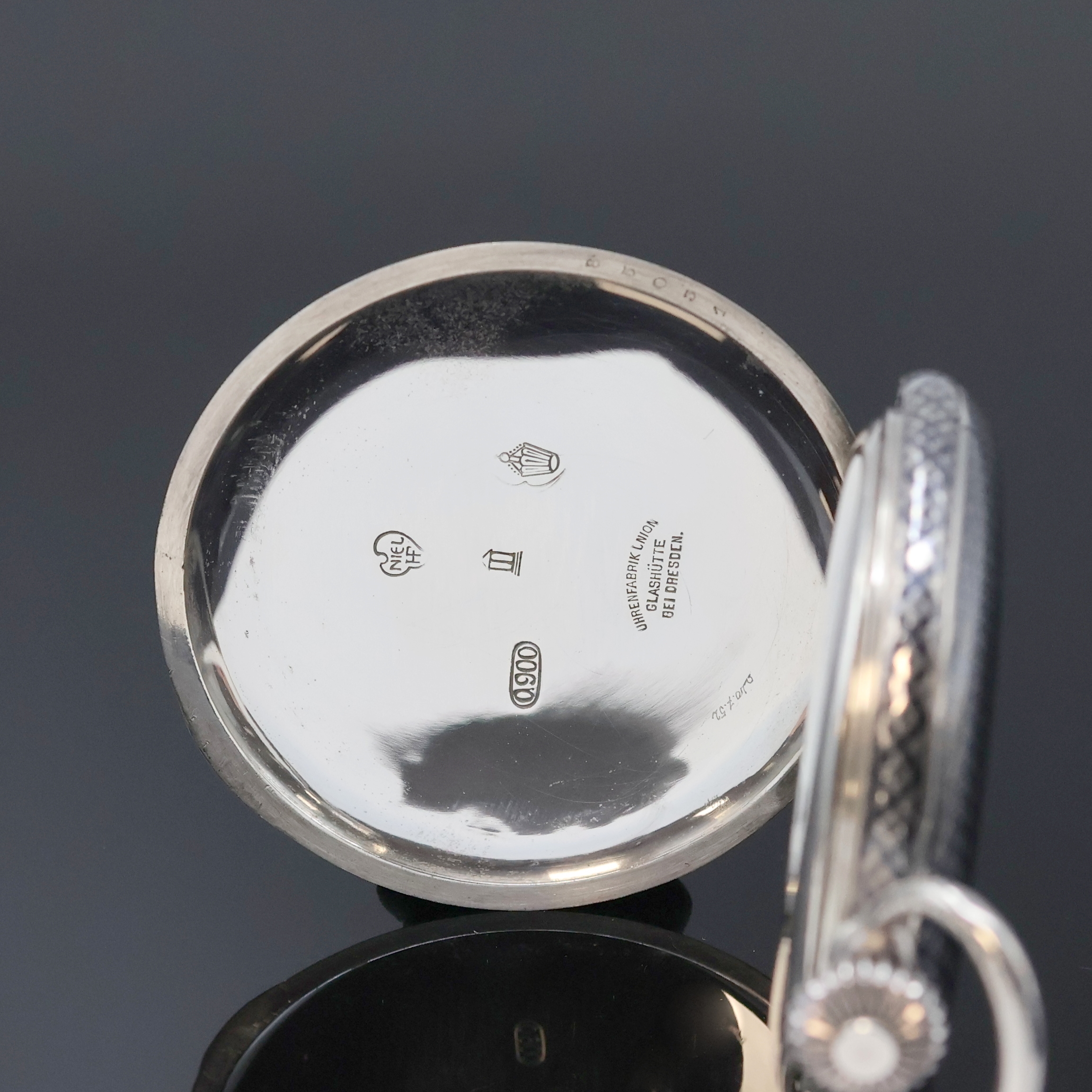 Detail c: UHRENFABRIK UNION Glashütte/Sa. seltene Tula- Silber Herrensavonette, Deutschland um 1890, 3-Deckel Silbergeh., Emailzifferbl. m. arab. Zahlen, ...