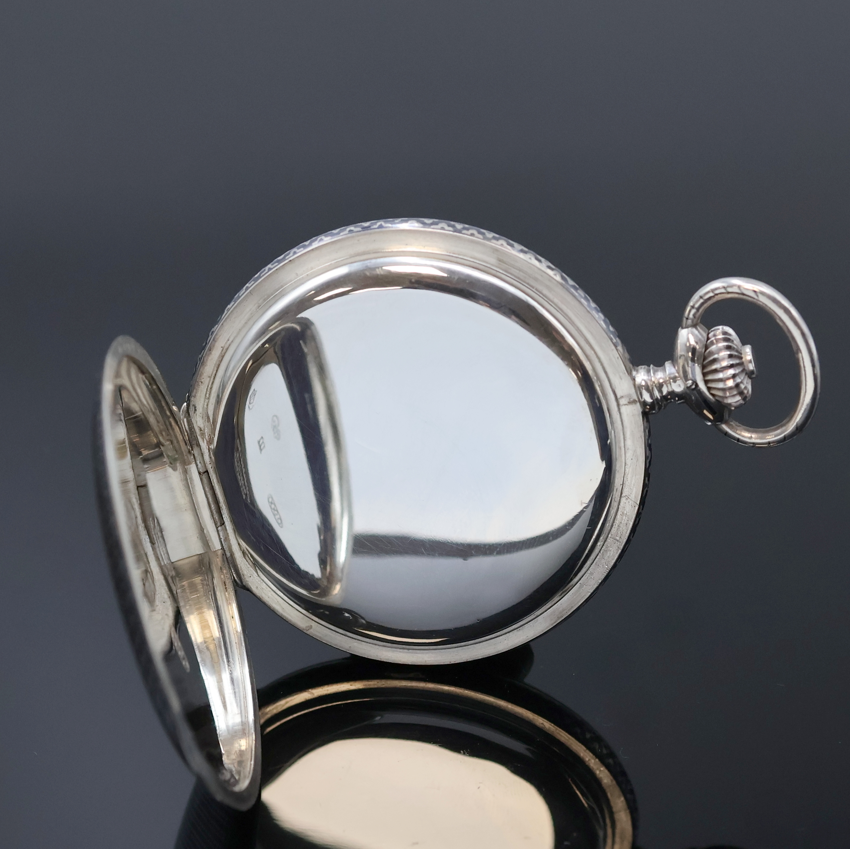 Detail d: UHRENFABRIK UNION Glashütte/Sa. seltene Tula- Silber Herrensavonette, Deutschland um 1890, 3-Deckel Silbergeh., Emailzifferbl. m. arab. Zahlen, ...