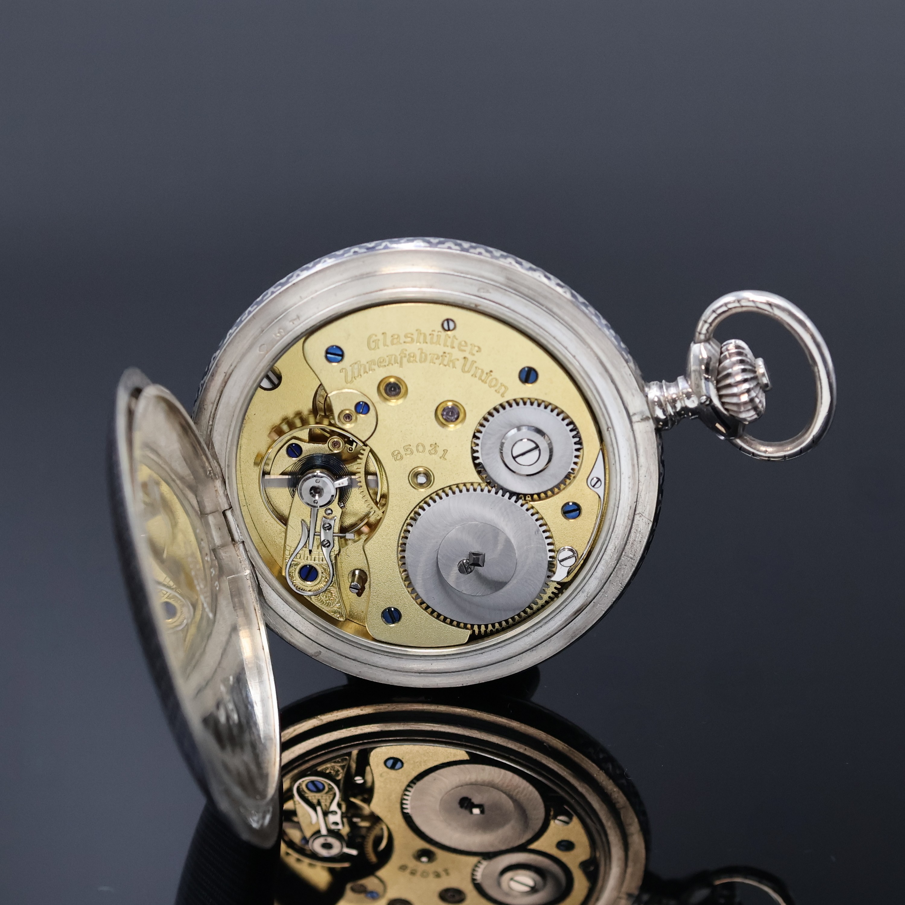 Detail f: UHRENFABRIK UNION Glashütte/Sa. seltene Tula- Silber Herrensavonette, Deutschland um 1890, 3-Deckel Silbergeh., Emailzifferbl. m. arab. Zahlen, ...