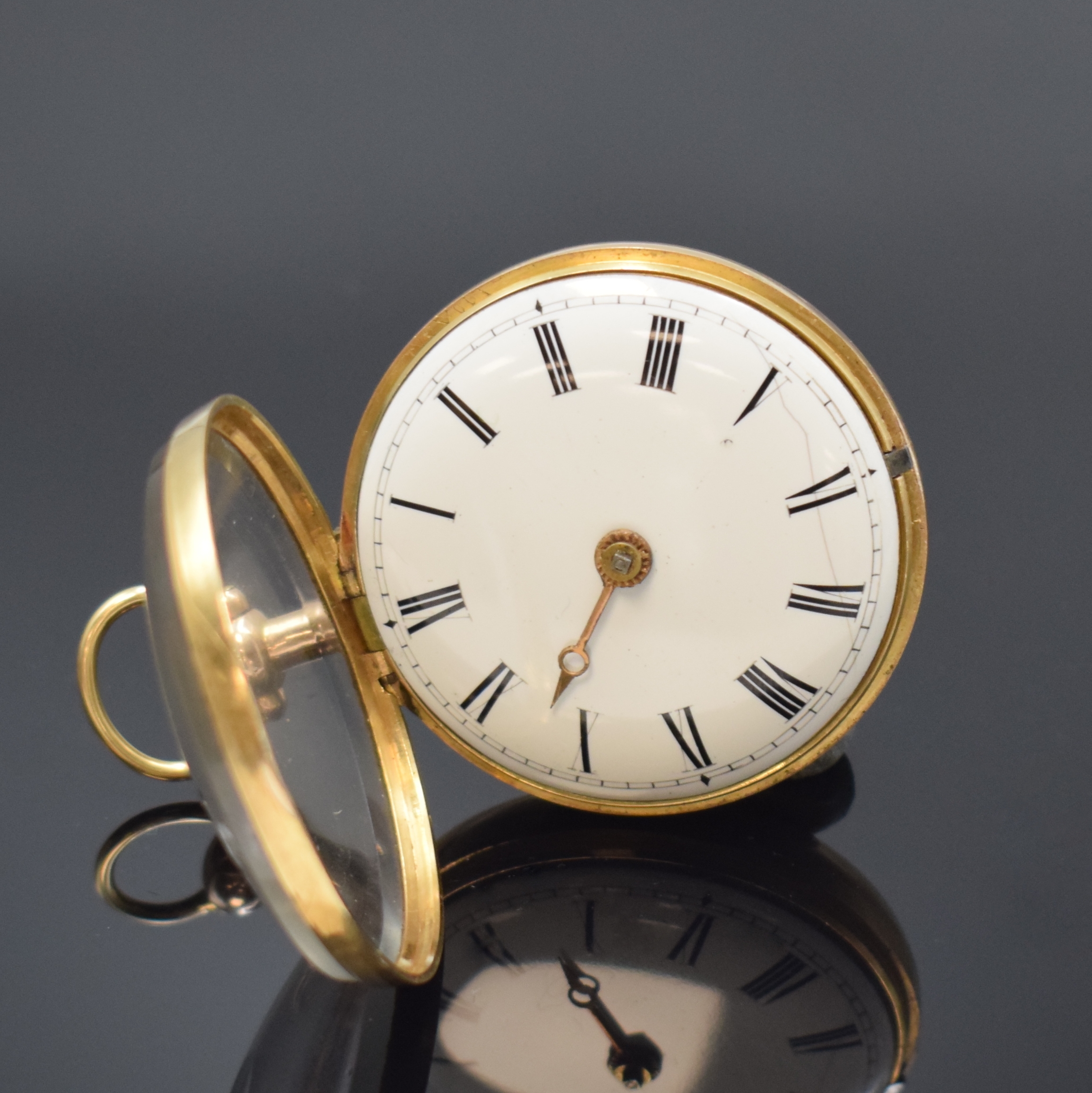 Detail b: JOHN LEE schwere Taschenuhr in RG 750/000 mit Übergehäuse, London Hallmark 1810, glattes Geh. und Übergeh., Emailzifferbl. m. röm. Zahlen riss., ...