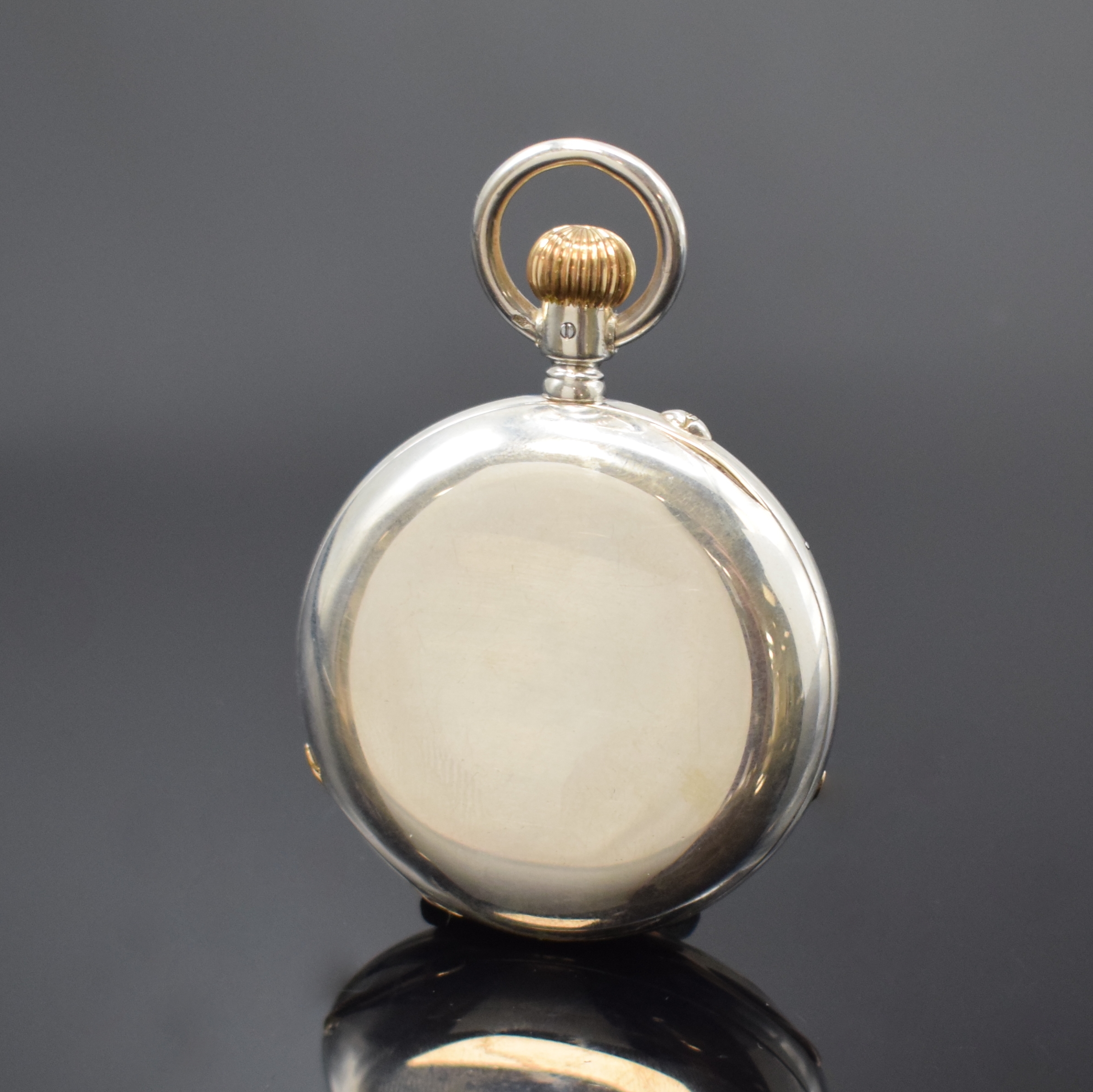 Detail a: ADOLF SCHNEIDER seltene offene Silbertaschenuhr mit Neusilber-Werk, Deutschland um 1895, glattes, neutr. 2-Deckel Silbergeh., Cuv. bez. P Ladstädter ...