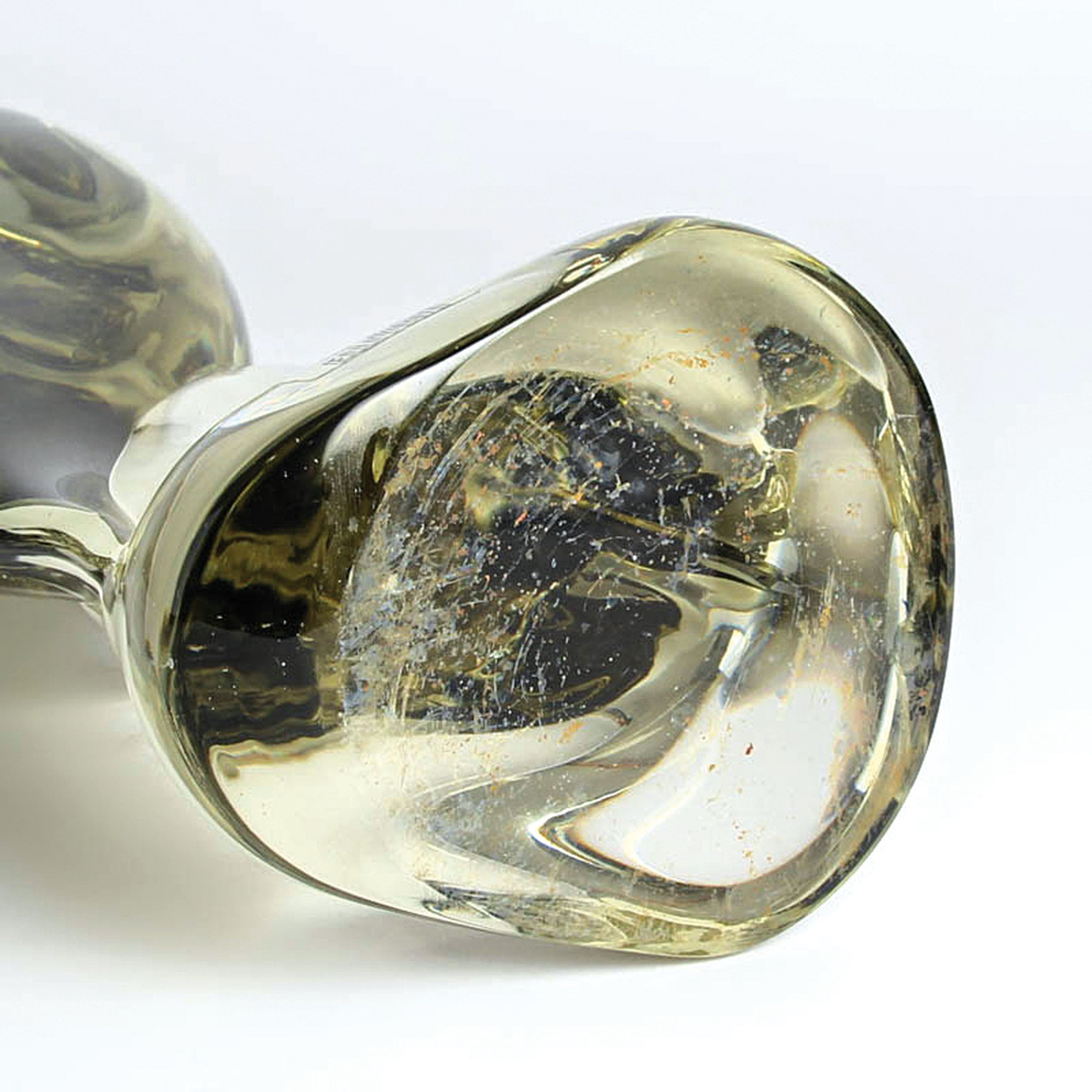 Detail e: Paar Glasskulpturen Reiher, Fratelli Toso, Murano, 1970er-Jahre, grün-grau getöntes Glas, schwere Qualität, je mit Originaletikett, H. 51/66 cm