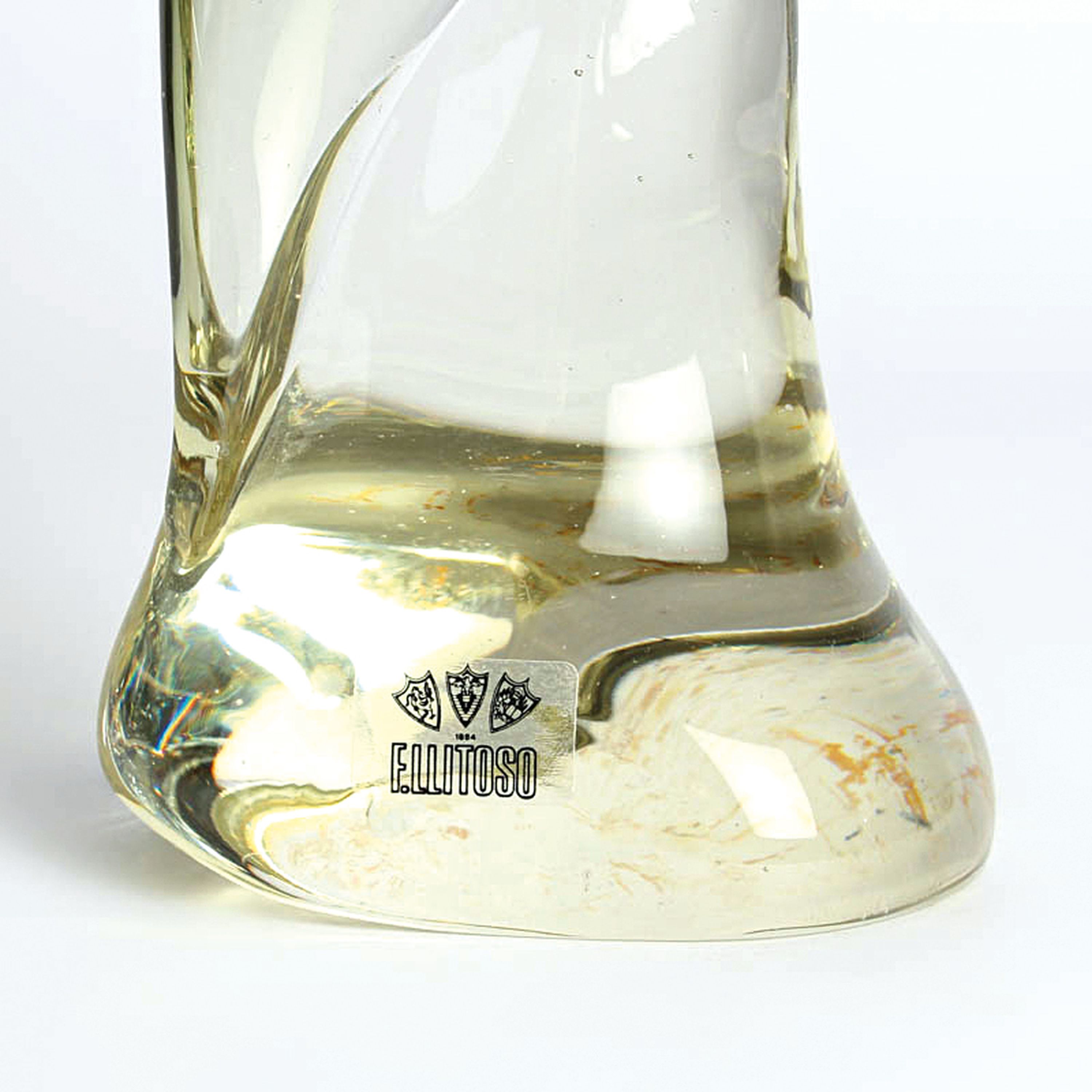 Detail f: Paar Glasskulpturen Reiher, Fratelli Toso, Murano, 1970er-Jahre, grün-grau getöntes Glas, schwere Qualität, je mit Originaletikett, H. 51/66 cm