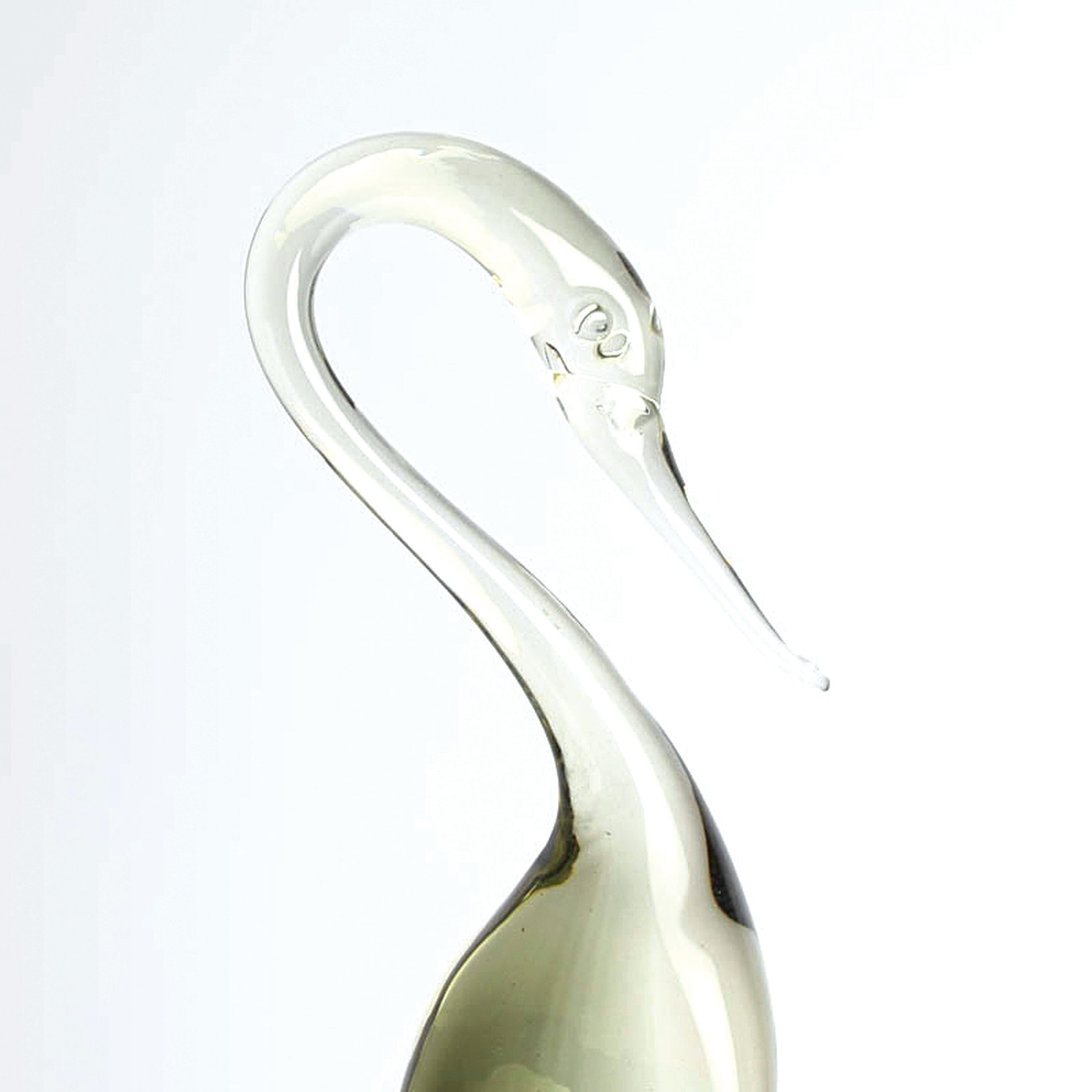 Detail g: Paar Glasskulpturen Reiher, Fratelli Toso, Murano, 1970er-Jahre, grün-grau getöntes Glas, schwere Qualität, je mit Originaletikett, H. 51/66 cm