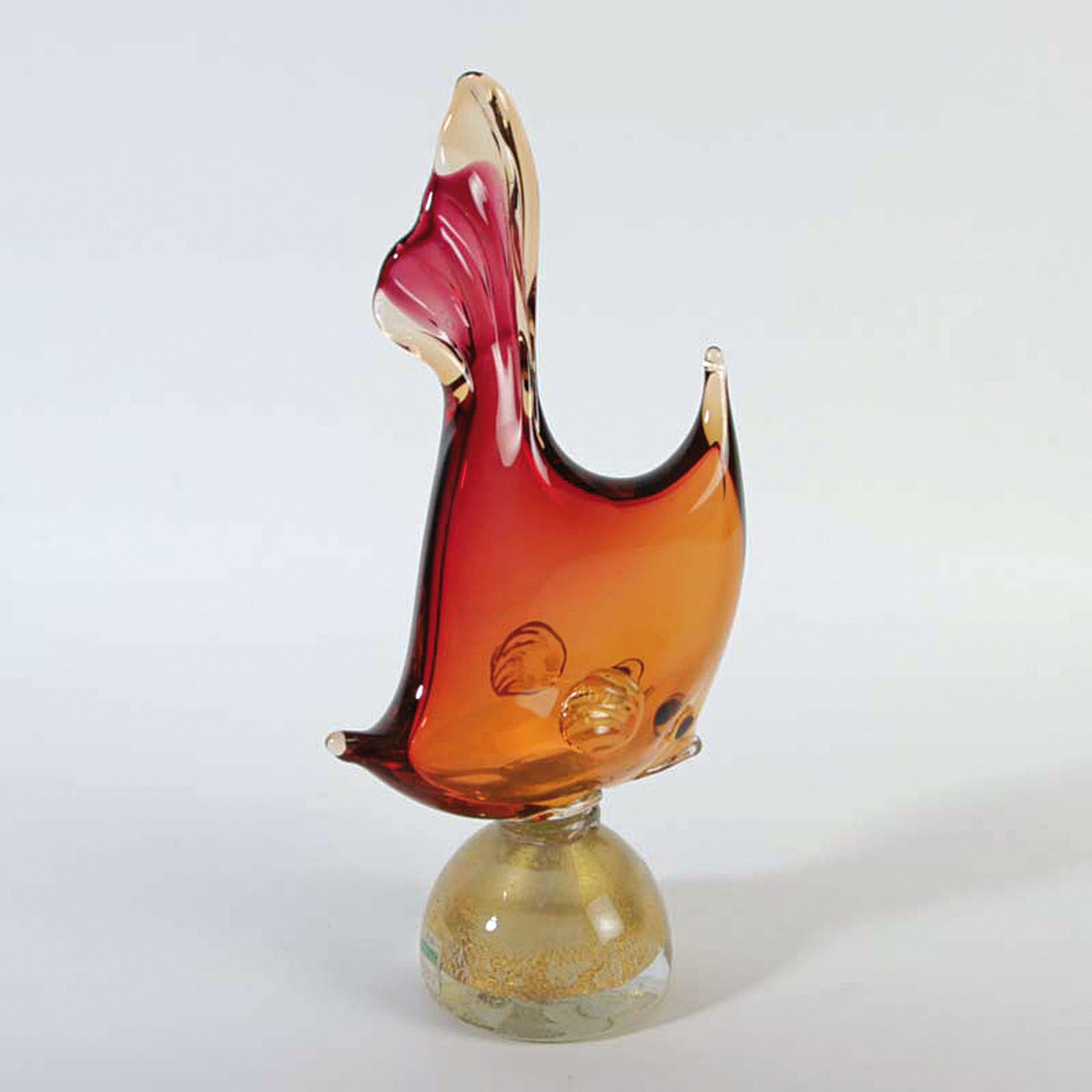 Detail c: Zwei Glasskulpturen Fische, wohl Aureliano Toso und Alfredo Barbini, Murano, Fisch auf Welle reitend, am Boden signiert A. Barbini, H. 24 cm; Fisch, ...