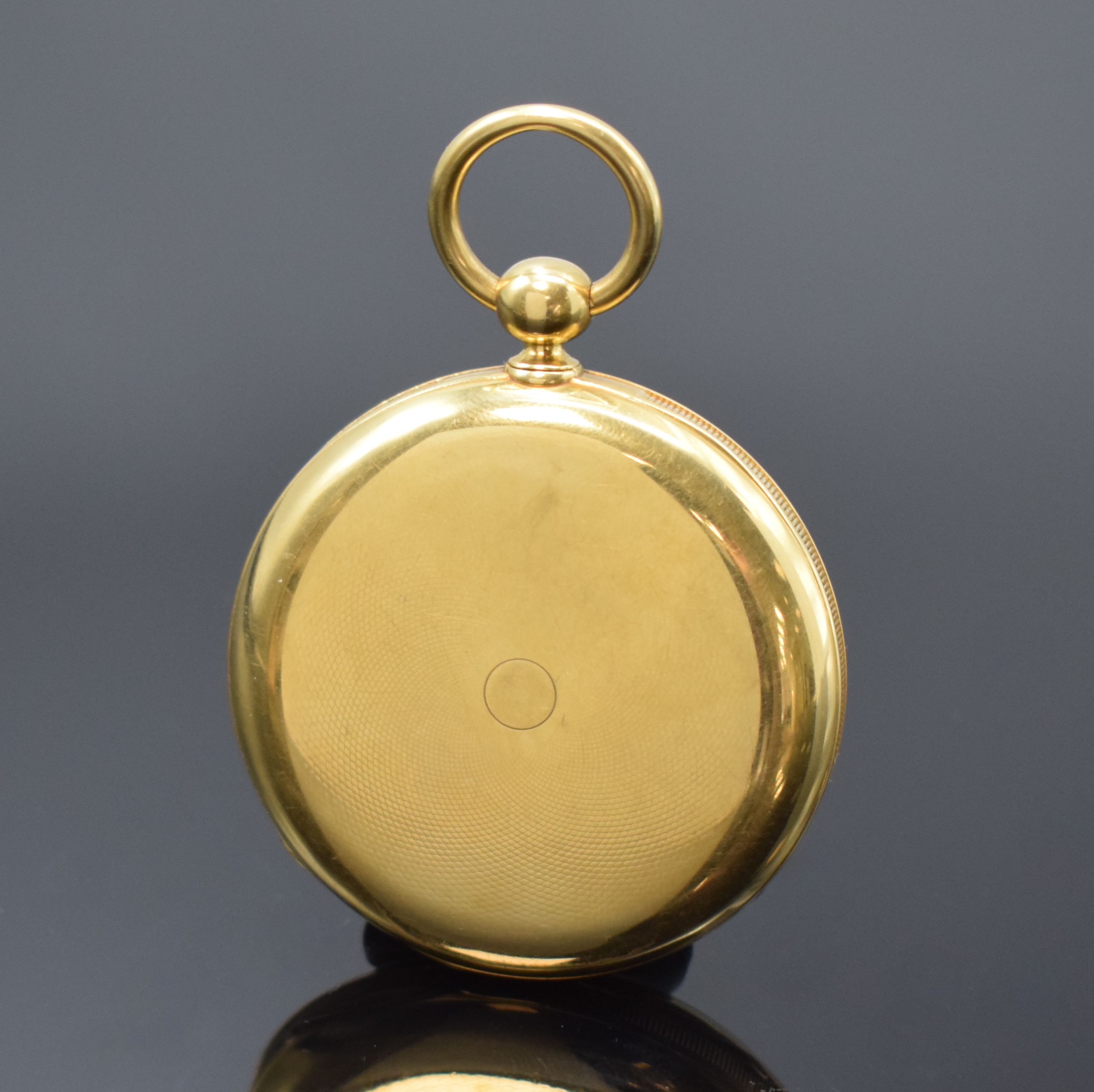 Detail a: JULES JÜRGENSEN seltenes, frühes Taschenchronometer in GG 750/000 mit Schlüsselaufzug, Schweiz um 1860, guill. Geh. m. A-Goutte-Schlüssen ber., ...