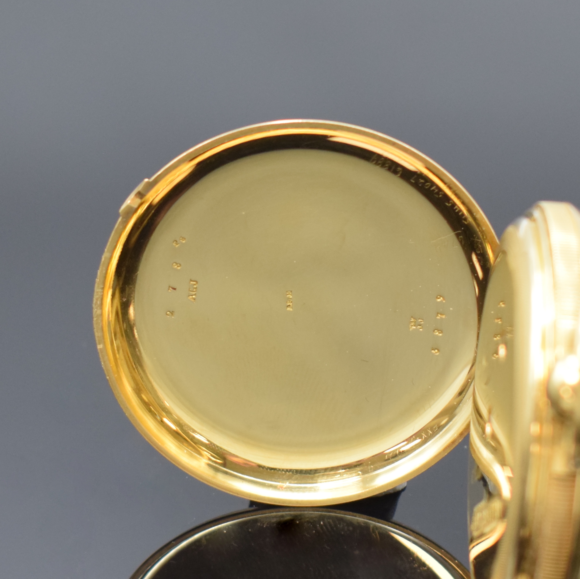 Detail b: JULES JÜRGENSEN seltenes, frühes Taschenchronometer in GG 750/000 mit Schlüsselaufzug, Schweiz um 1860, guill. Geh. m. A-Goutte-Schlüssen ber., ...