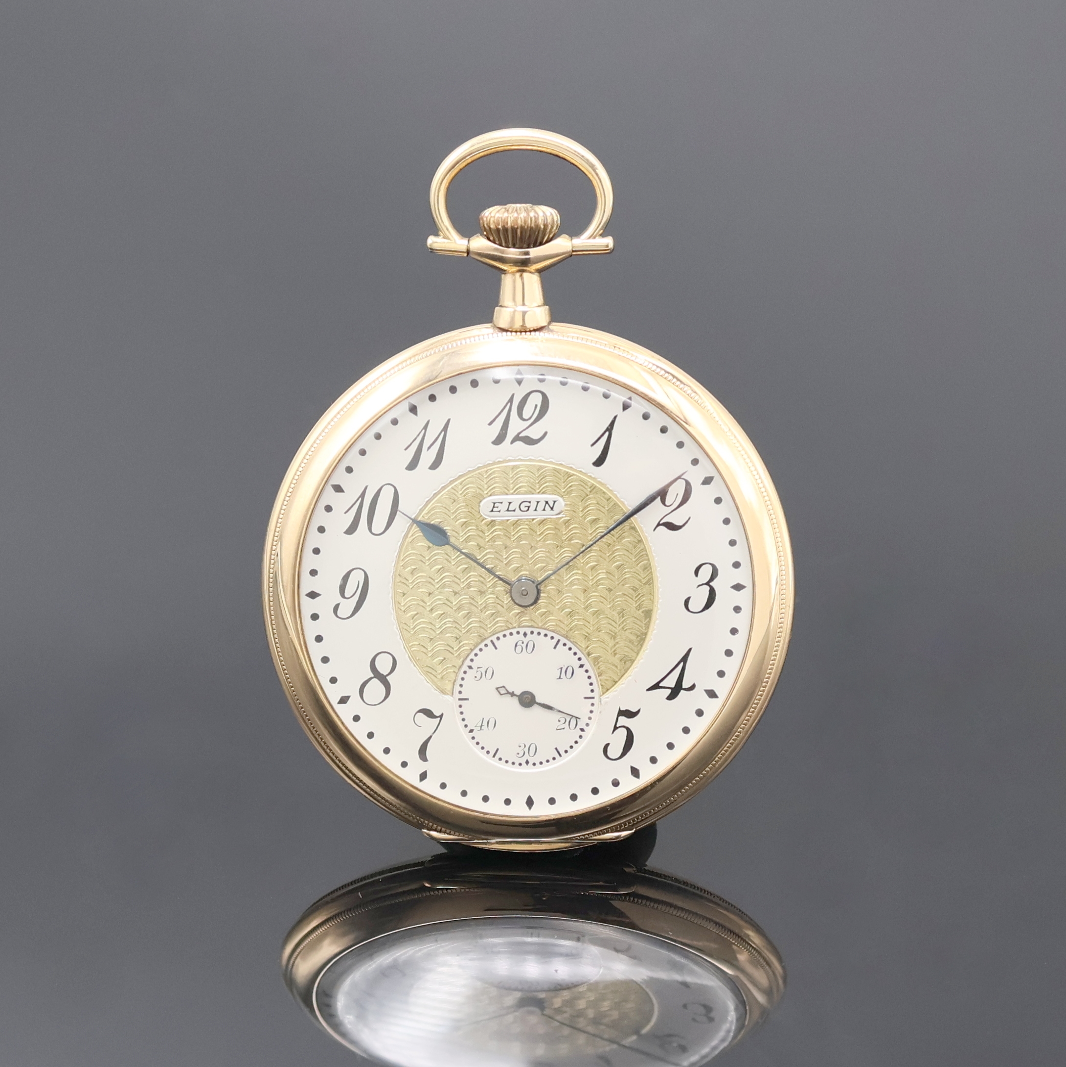 Image 26918374 - ELGIN offene Taschenuhr in GG 585/000, USA um 1920, glattes Geh., Rückdeckel m. ...