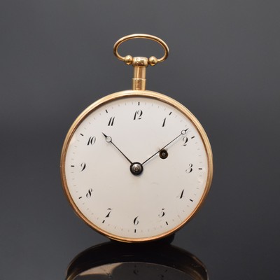 Image Spindeltaschenuhr mit 1/4-Repetition in RG 585/000, Schweiz um 1820, guill. Geh. m. ...