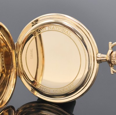 26918374b - ELGIN offene Taschenuhr in GG 585/000, USA um 1920, glattes Geh., Rückdeckel m. ...