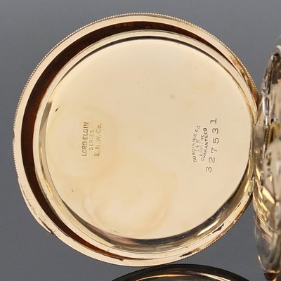 26918374e - ELGIN offene Taschenuhr in GG 585/000, USA um 1920, glattes Geh., Rückdeckel m. ...