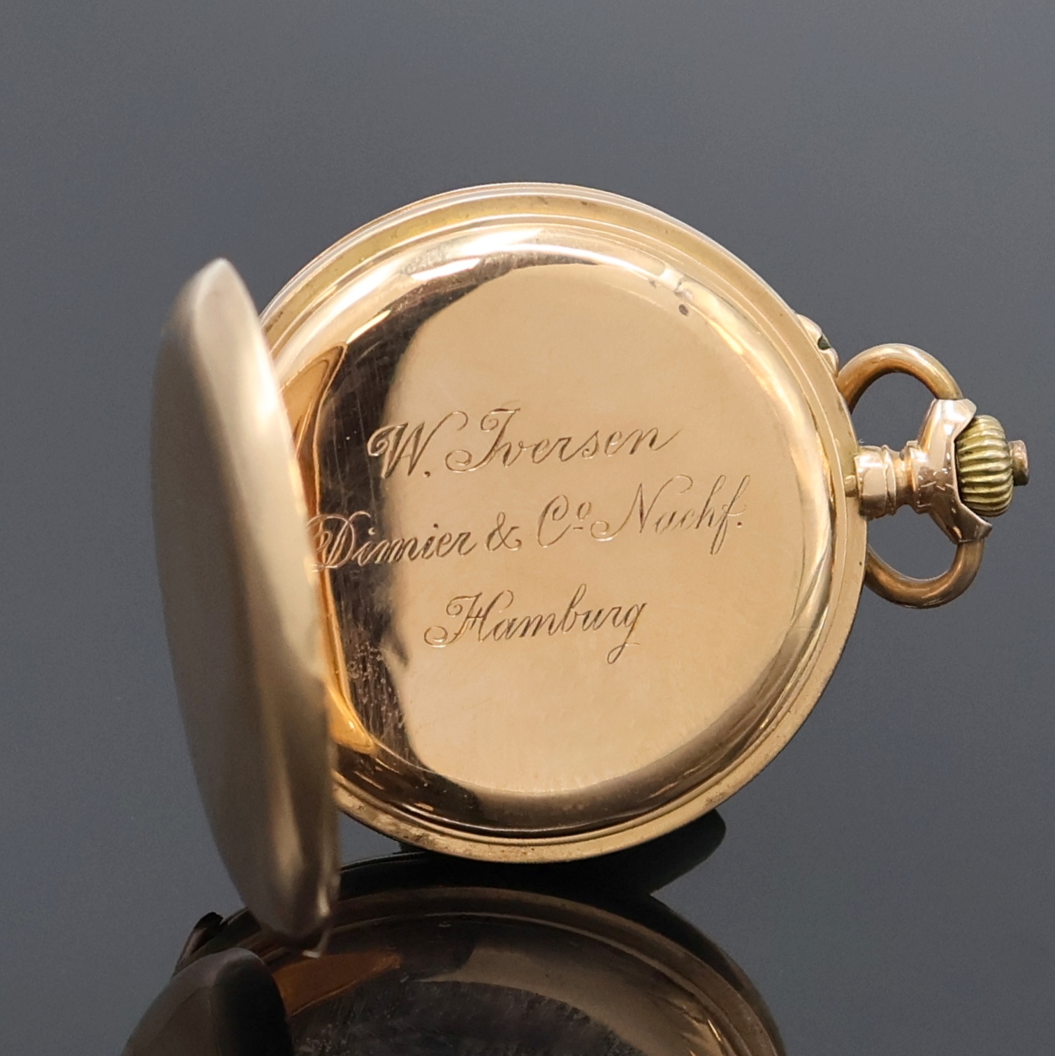 Detail c: W. IVERSEN/DIMIER & Co-Nachfahren Hamburg Damensavonette in RG 750/000, Schweiz/Deutschland um 1880, glattes 3-Deckel Goldgeh. dell., Emailzifferbl. ...
