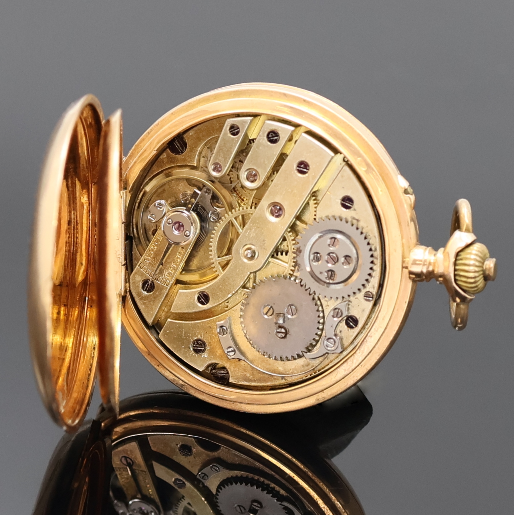 Detail e: W. IVERSEN/DIMIER & Co-Nachfahren Hamburg Damensavonette in RG 750/000, Schweiz/Deutschland um 1880, glattes 3-Deckel Goldgeh. dell., Emailzifferbl. ...