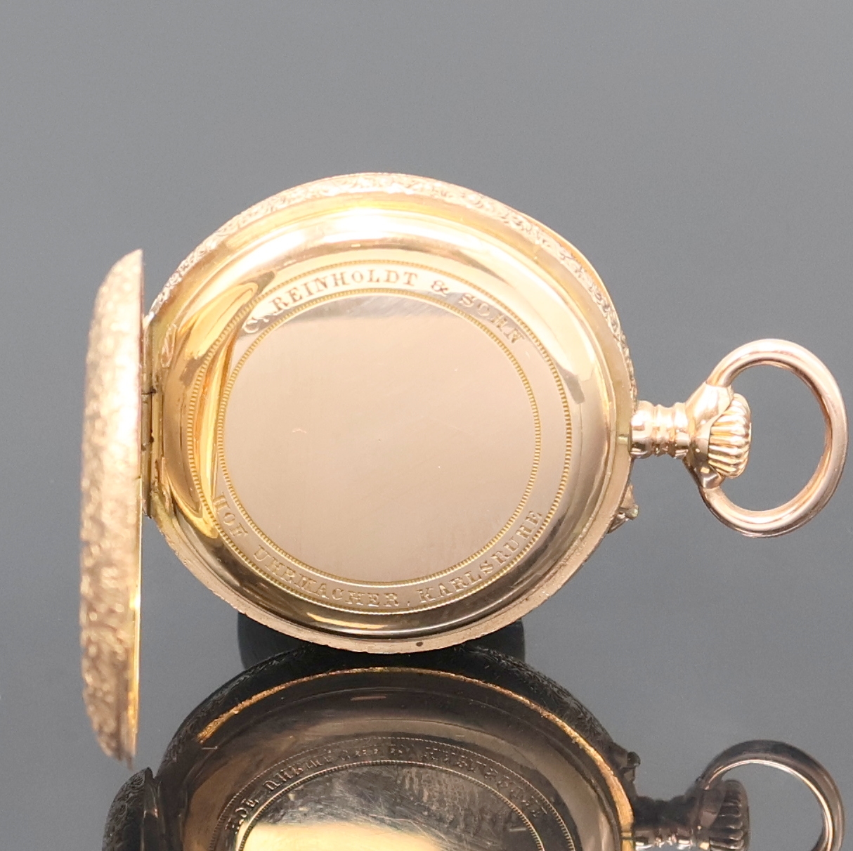 Detail b: VACHERON & CONSTANTIN offene Damentaschenuhr in RG 585/000, Schweiz um 1910, grav. 2- Deckel Goldgeh., Goldcuvette sign. "C. Reinholdt & Sohn, ...