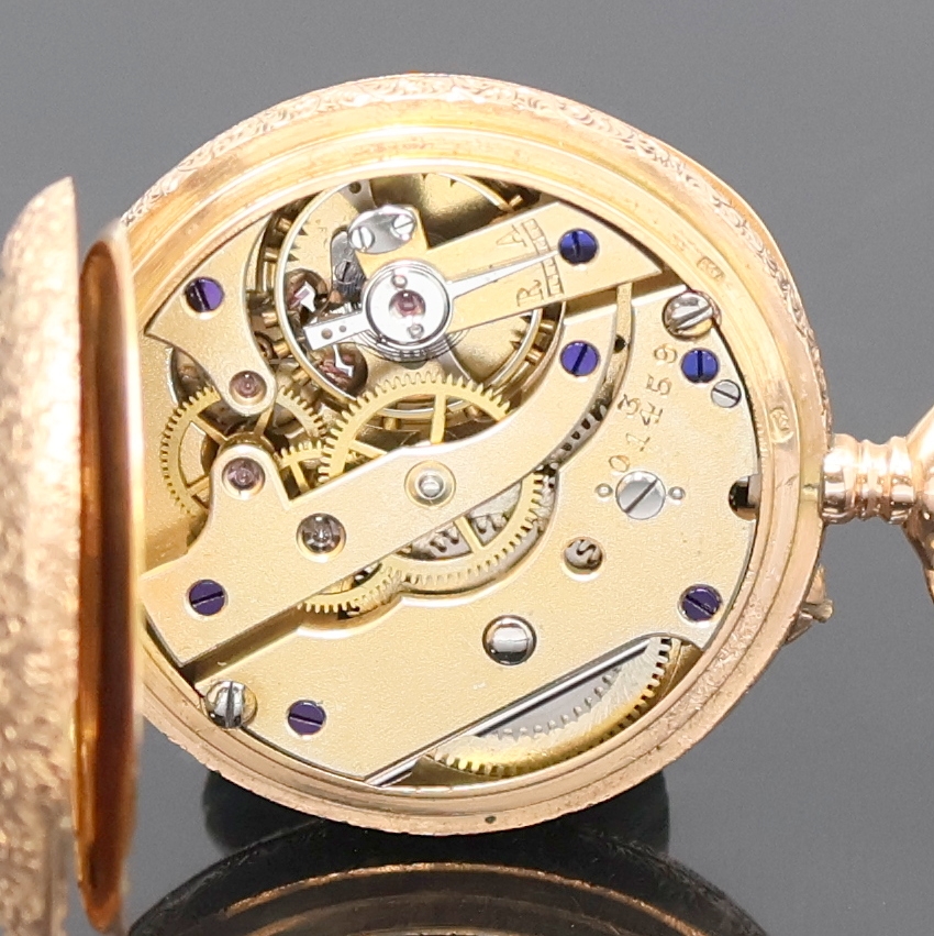 Detail d: VACHERON & CONSTANTIN offene Damentaschenuhr in RG 585/000, Schweiz um 1910, grav. 2- Deckel Goldgeh., Goldcuvette sign. "C. Reinholdt & Sohn, ...