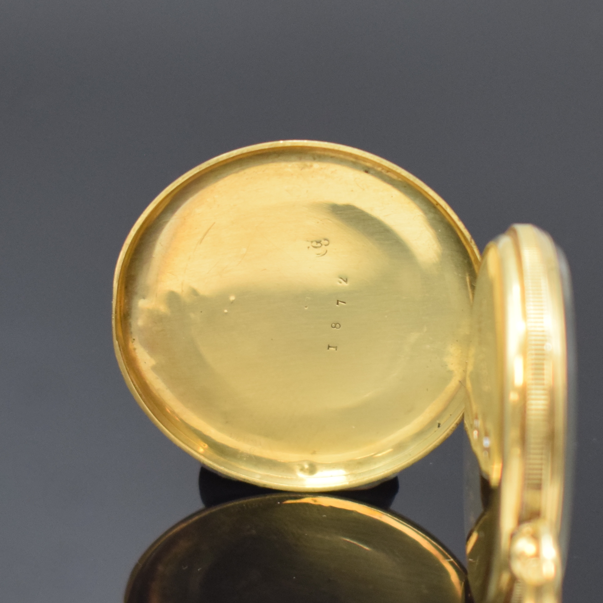 Detail b: MALIGNON Geneve Email Biedermeier Taschenuhr in GG 750/000, Schweiz um 1840, fein graviertes und rücks. emailliertes Geh. (Email besch.), sign. ...