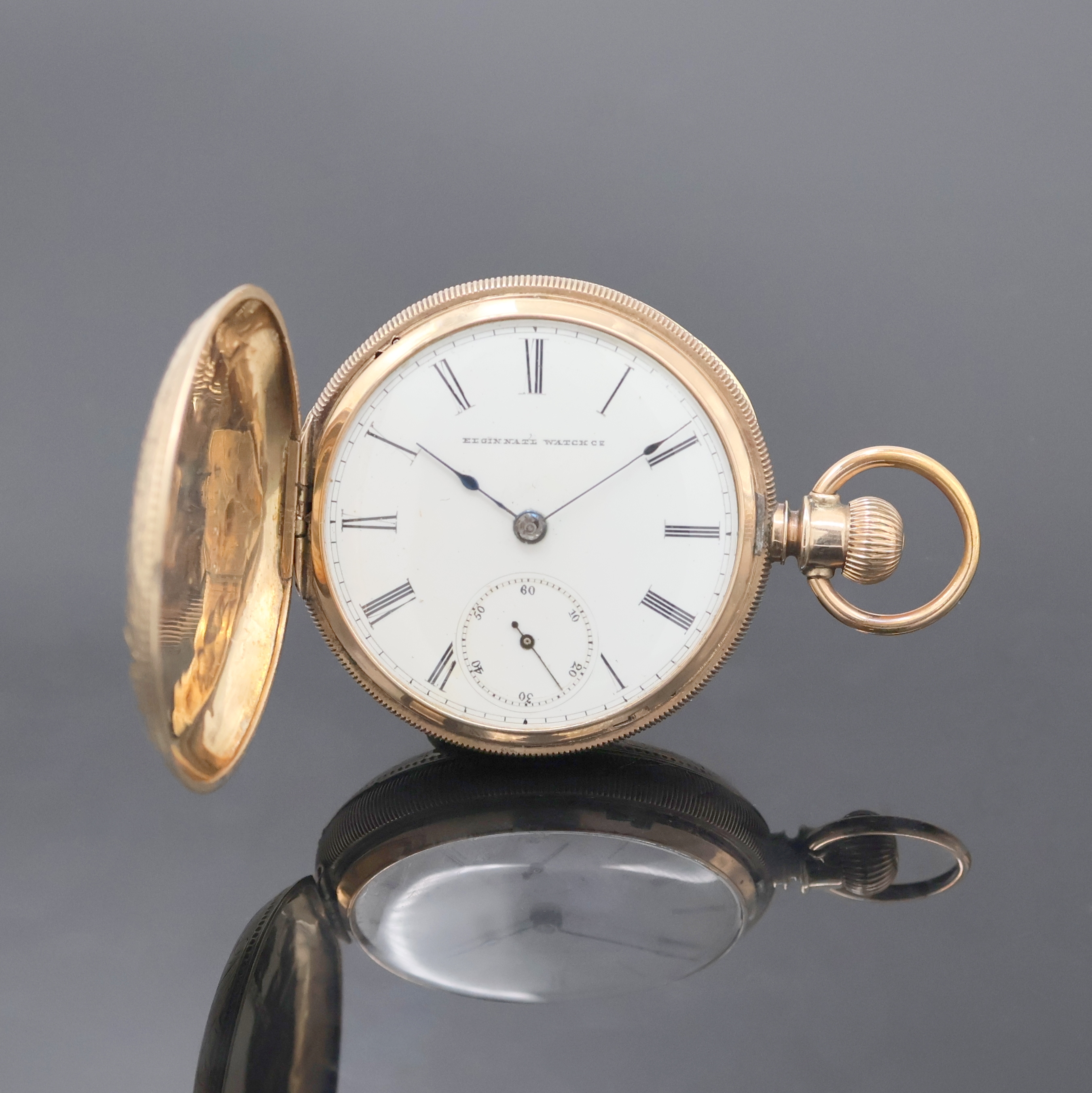 Image 26918577 - ELGIN Herrensavonette in RG 333/000, USA um 1880, 3-Deckel Goldgeh. dell., geriffelter ...