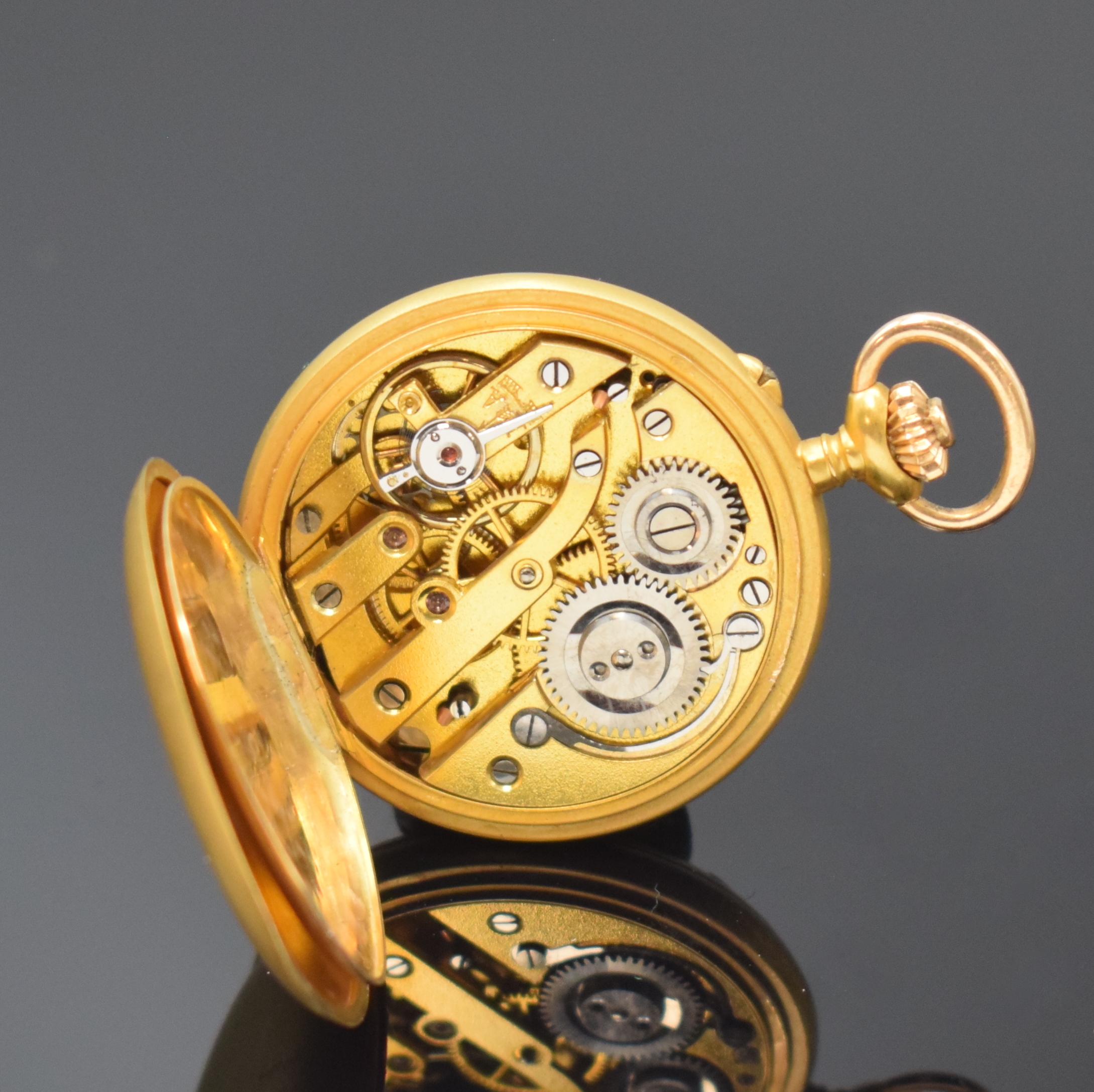 Detail f: Damensavonette im Jugendstilgehäuse mit Altschliffdiamant in GG 750/000, Schweiz um 1900, matt., aufw. verz. 3-Deckel Goldgeh., Sprungdeckel im ...