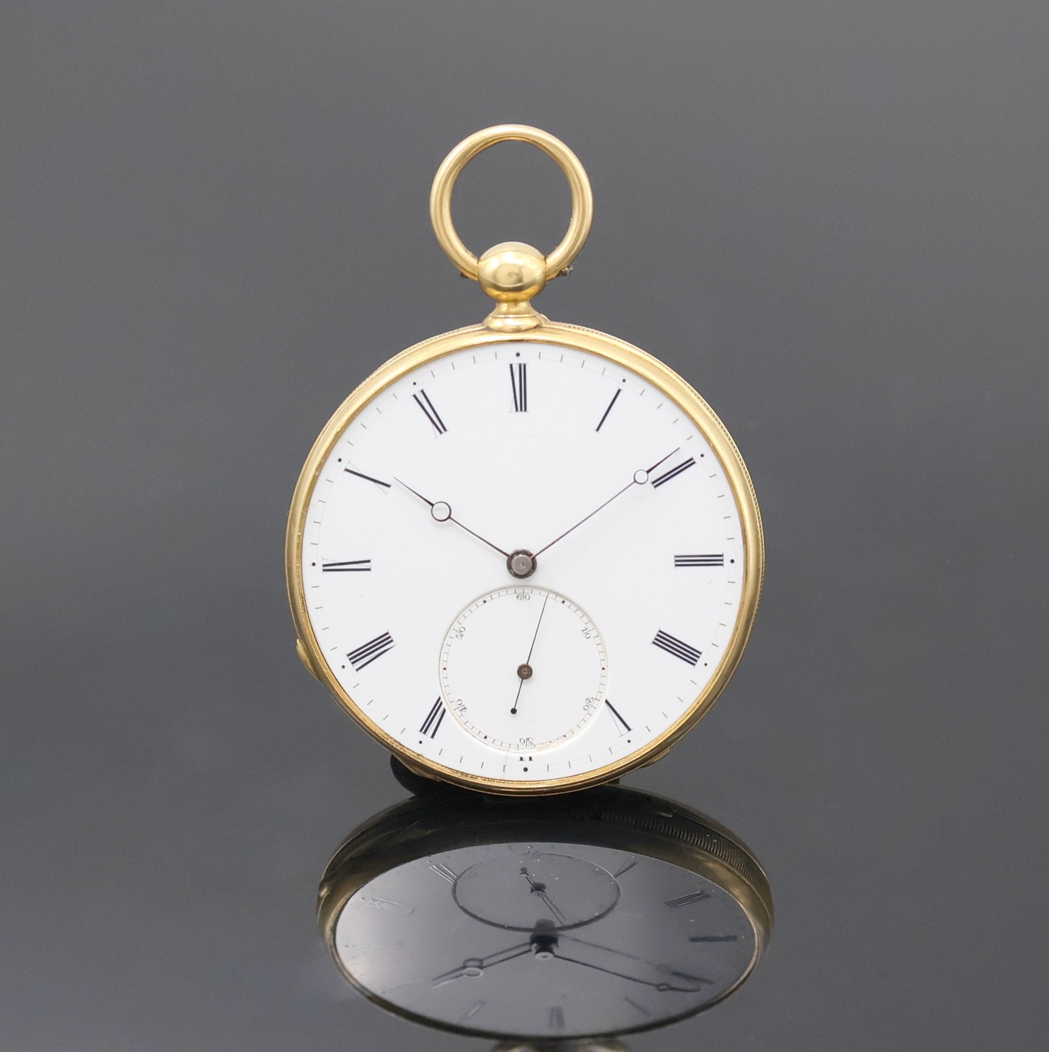 PILLARD á Paris offene Taschenuhr in GG 750/000, Schweiz/Frankreich um 1860, Schlüsselaufzug, Geh. dell., geriffelter Rand, guill. Rückdeckel, ...