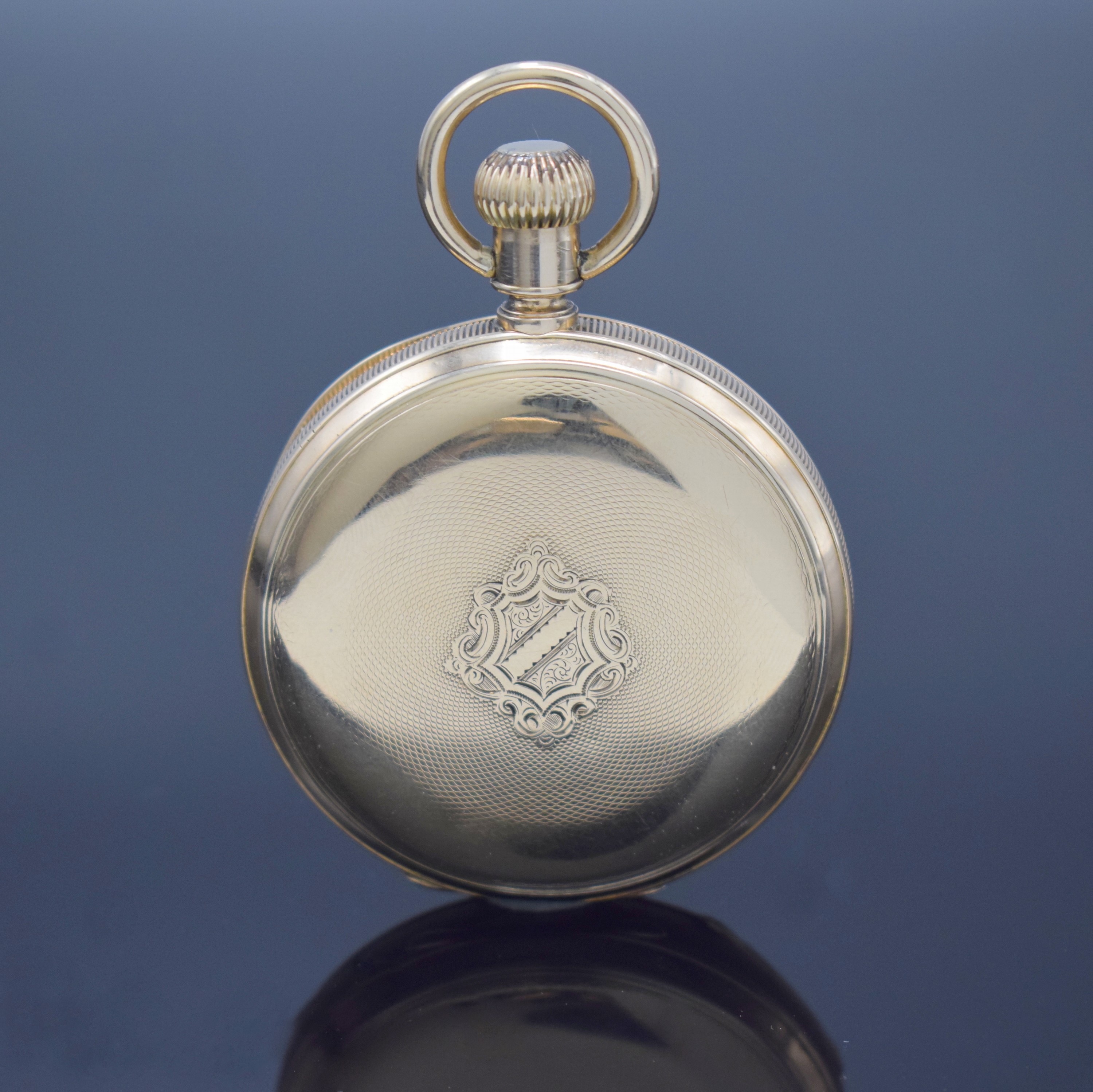 Detail a: ADOLPH LANGE DRESDEN frühes 1A Taschenuhrwerk im neutralen GG 585/000 Savonette-Gehäuse, Deutschland / USA um 1875, guill. 3-Deckel Goldgeh. ber., ...
