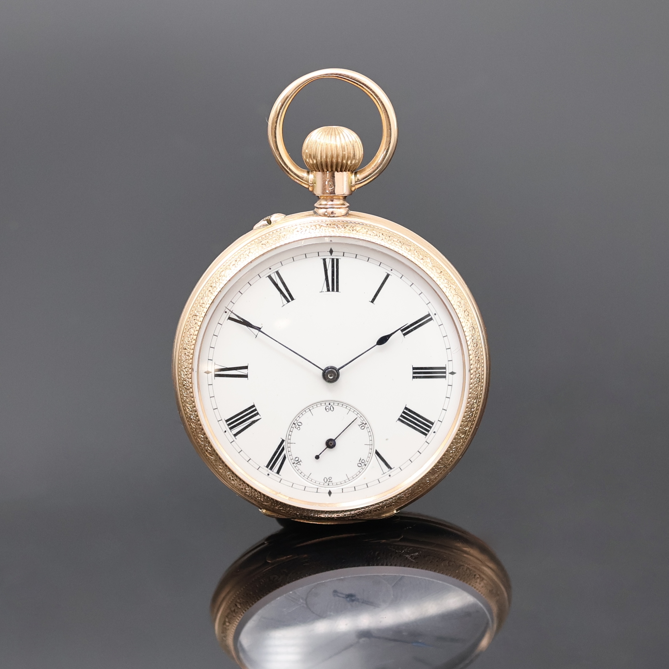 Image 26918592 - Offene Taschenuhr in RG 585/000, Schweiz um 1900, grav. Geh. dell., Metallcuvette, ...