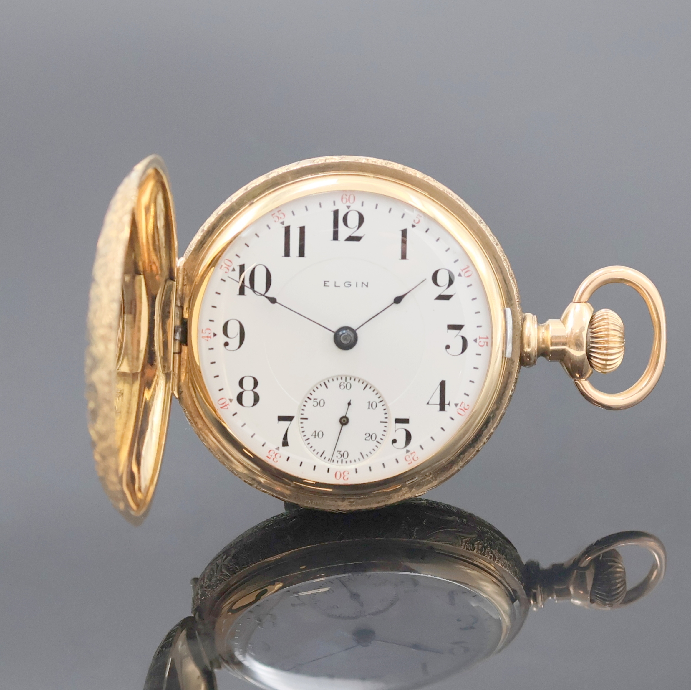 Image 26918594 - ELGIN Herrensavonette in GG 585/000, USA um 1900, grav. 3-Deckel Goldgeh., guill. ...