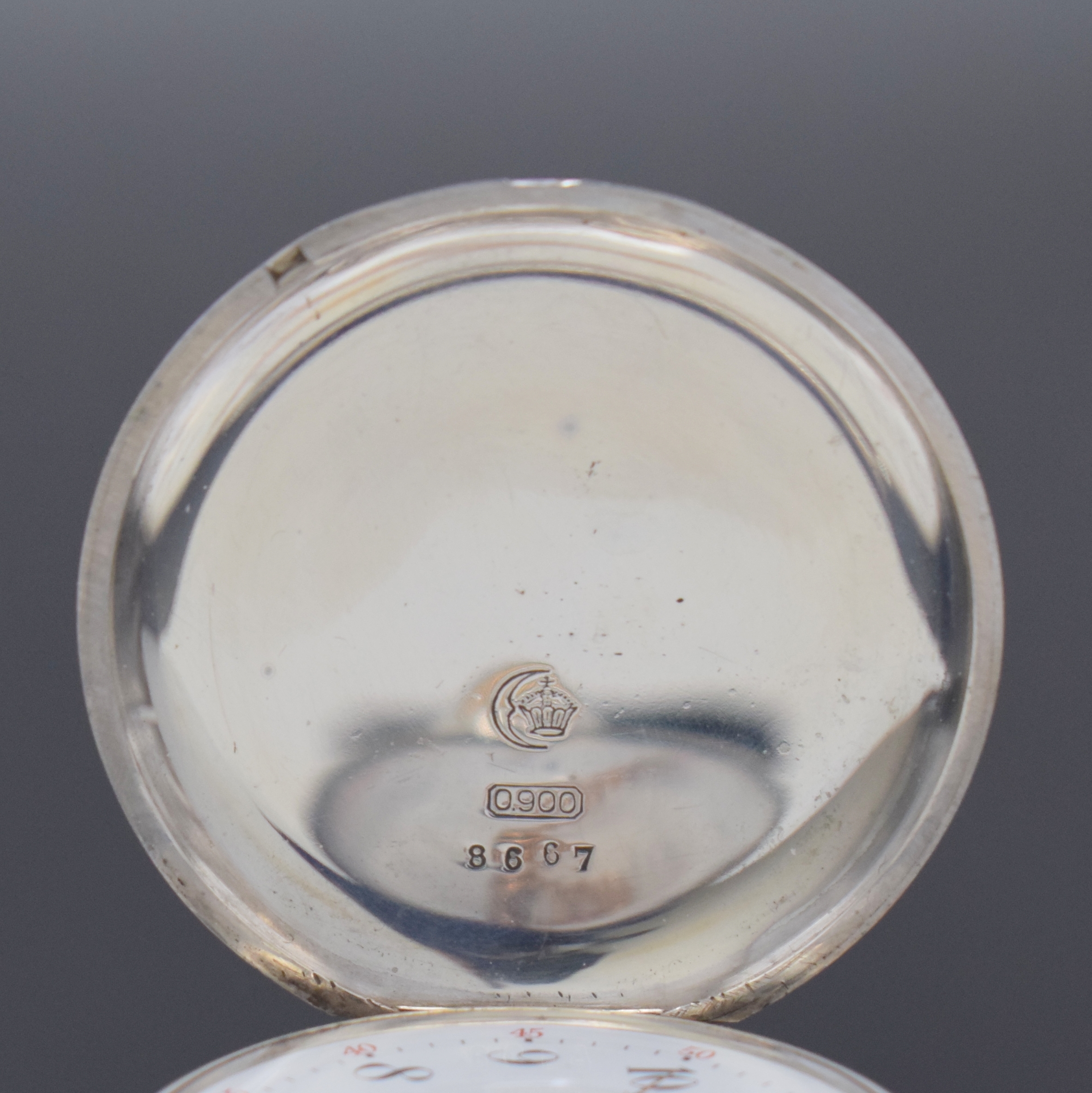Detail a: RICHARD GLAESER Herrensavonette in Silber, Deutschland um 1900, glattes Lucia-Geh. mit Werk nicht nummerngleich, 3-teil. Emailzifferbl. m. arab. ...