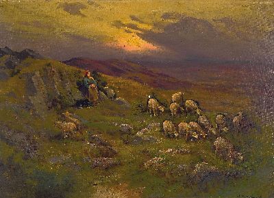 Image 26918561 - Emile Cagniart, 1851-1911, frz., Schäferin mit Herde vor Landschaft im ...