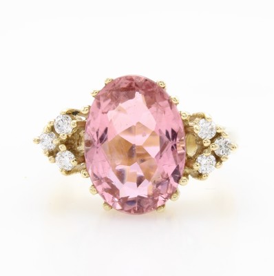Image Ring mit Turmalin und Brillanten, GG 585/000, ovaler, rosa Turmalin ca. 5.8 ct, 6 Brill. ...