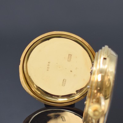 26918572d - Offene schwere Herrentaschenuhr mit Minutenrepetition in GG 755/000, Schweiz um 1900, ...